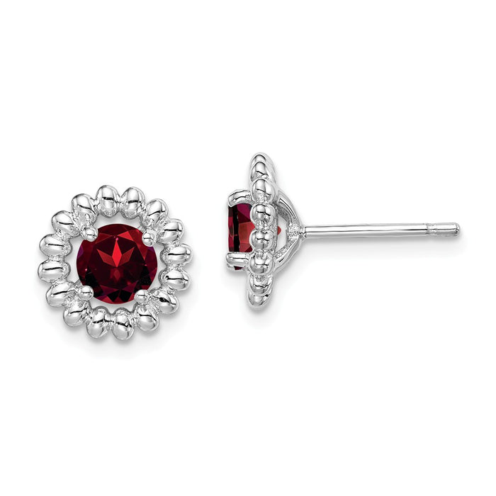 925 Sterling Silver Rhodium-Plated  Garnet Earrings, 10mm x 10mm