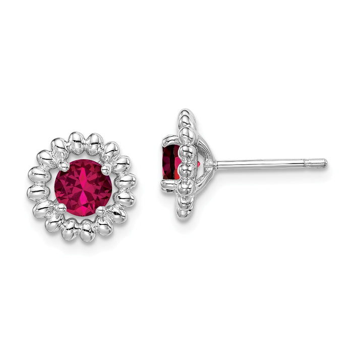 925 Sterling Silver Rhodium-Plated  Created Ruby Earrings, 10mm x 10mm