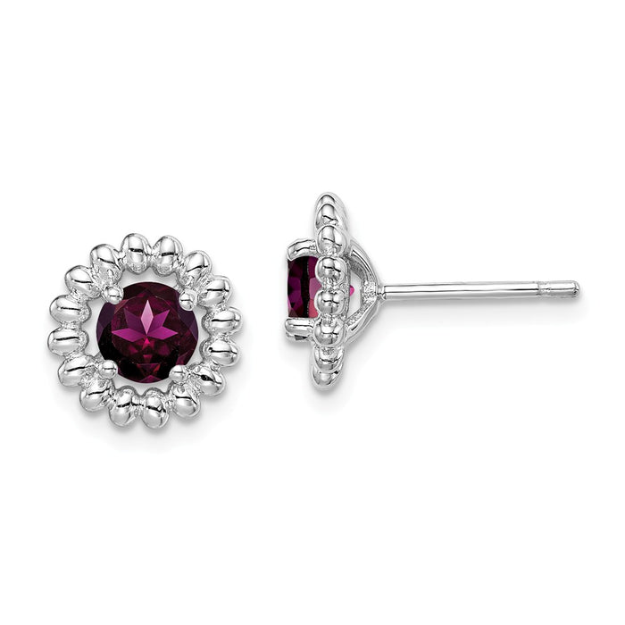 925 Sterling Silver Rhodium-Plated  Rhodolite Garnet Earrings, 10mm x 10mm