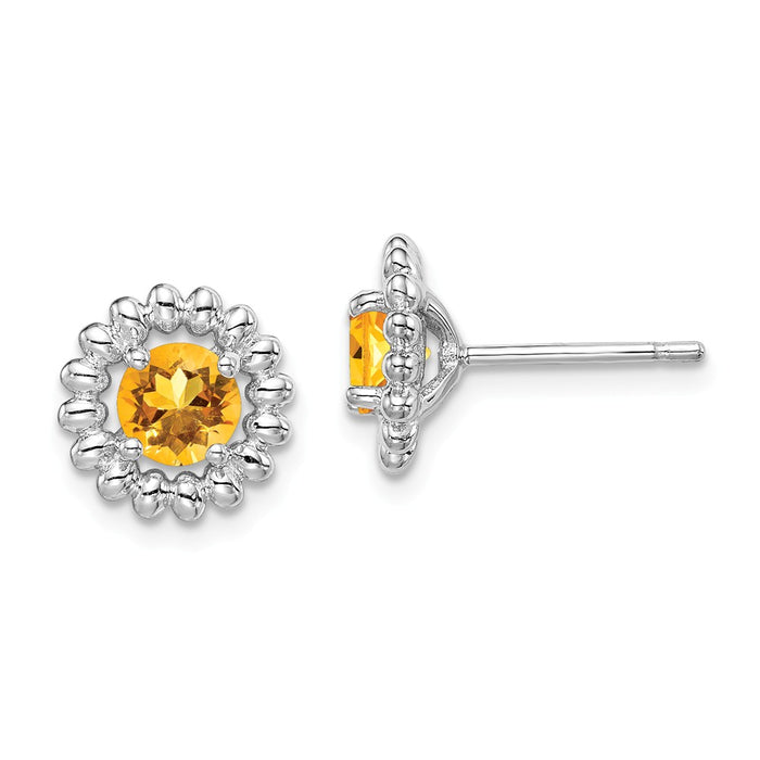 925 Sterling Silver Rhodium-Plated  Citrine Earrings, 10mm x 10mm