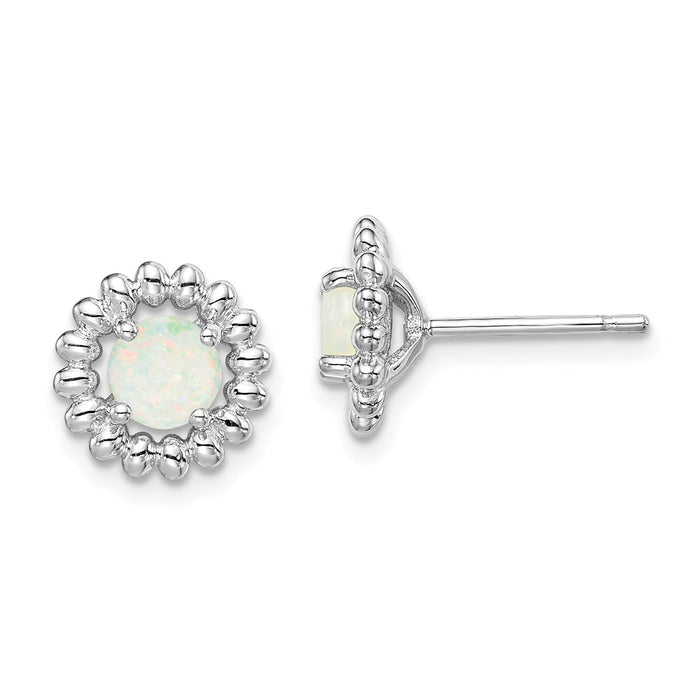 925 Sterling Silver Rhodium-Plated  Milky Opal Earrings, 10mm x 10mm