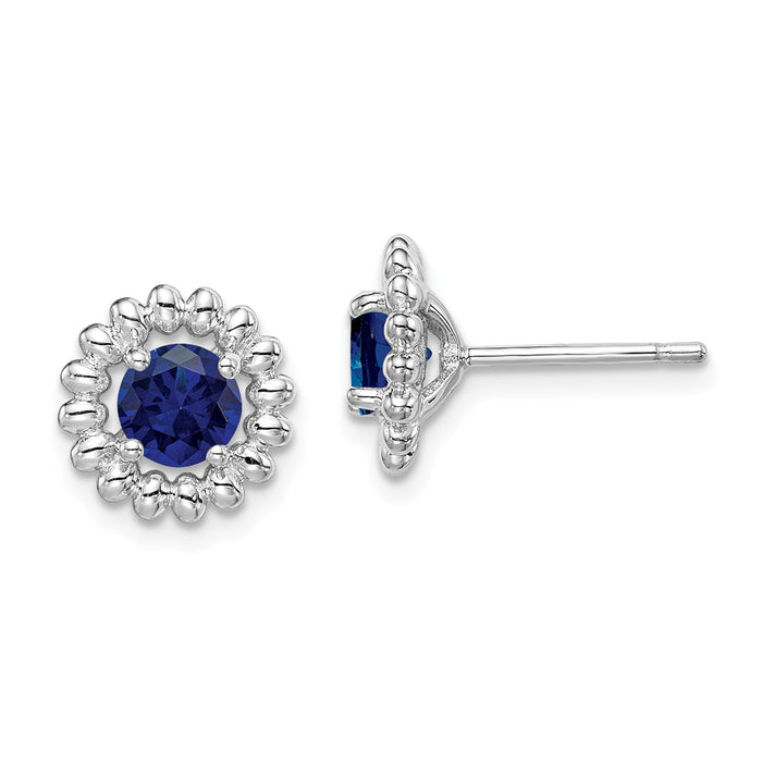 925 Sterling Silver Rhodium-plated Created Sapphire Earrings, 10mm x 10mm