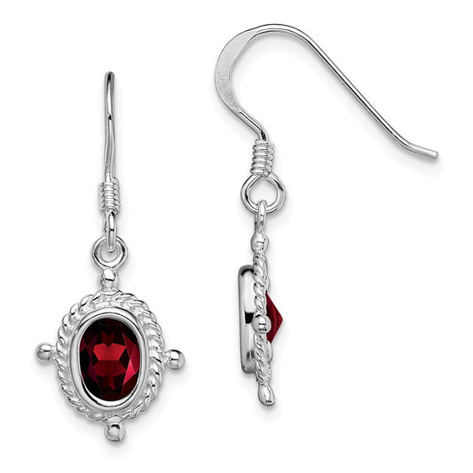 925 Sterling Silver Rhodium-plated Fancy Garnet Earrings, 27mm x 15mm