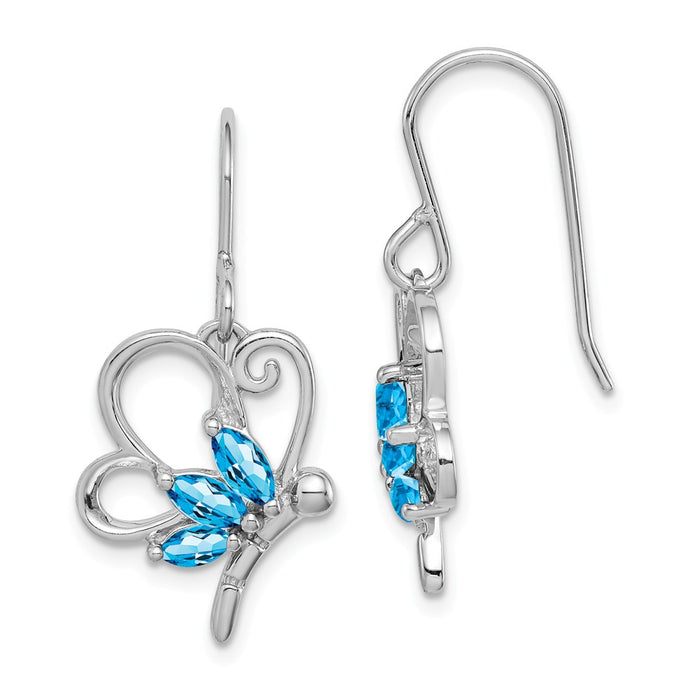 925 Sterling Silver Polished Blue Topaz Dragonfly Earrings,