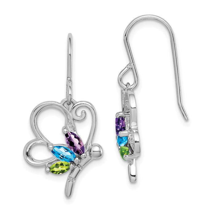 Stella Silver 925 Sterling Silver Rhodium-Plated ed Amethyst, BT & Peridot Dragonfly Earrings,