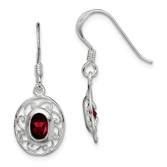 925 Sterling Silver Rhodium-plated Fancy Garnet Earrings, 22mm x 11mm