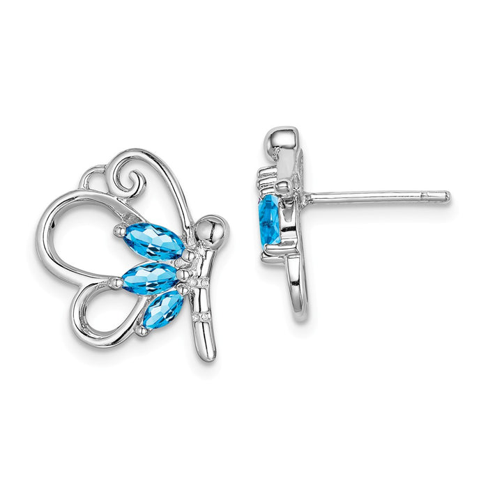 925 Sterling Silver Rhodium-Plated  Light Swiss Blue Topaz Dragonfly Earrings,