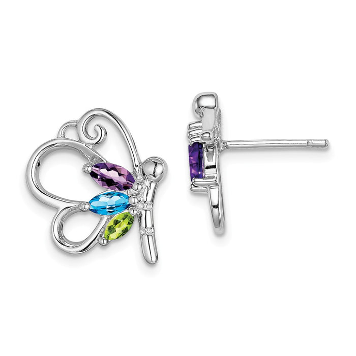 Stella Silver 925 Sterling Silver Rhodium-Plated  Amethyst, LB Topaz, Peridot Dragonfly Earrings,