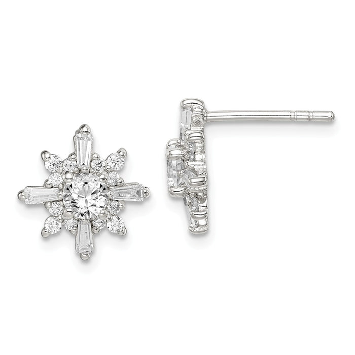 925 Sterling Silver Cubic Zirconia ( CZ ) Snowflake Post Earrings,