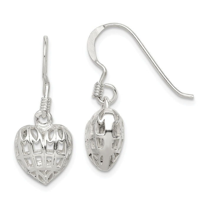 925 Sterling Silver Heart Dangle Earrings,