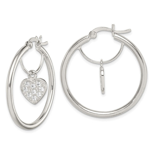 925 Sterling Silver Cubic Zirconia ( CZ ) Heart Hoop Earrings,