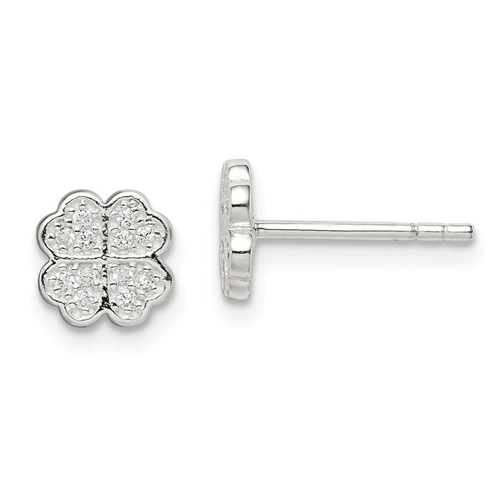 925 Sterling Silver Cubic Zirconia ( CZ ) Clover Post Earrings,