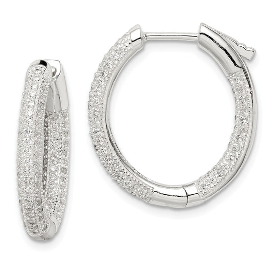 925 Sterling Silver Cubic Zirconia ( CZ ) Hinged Hoop Earrings,