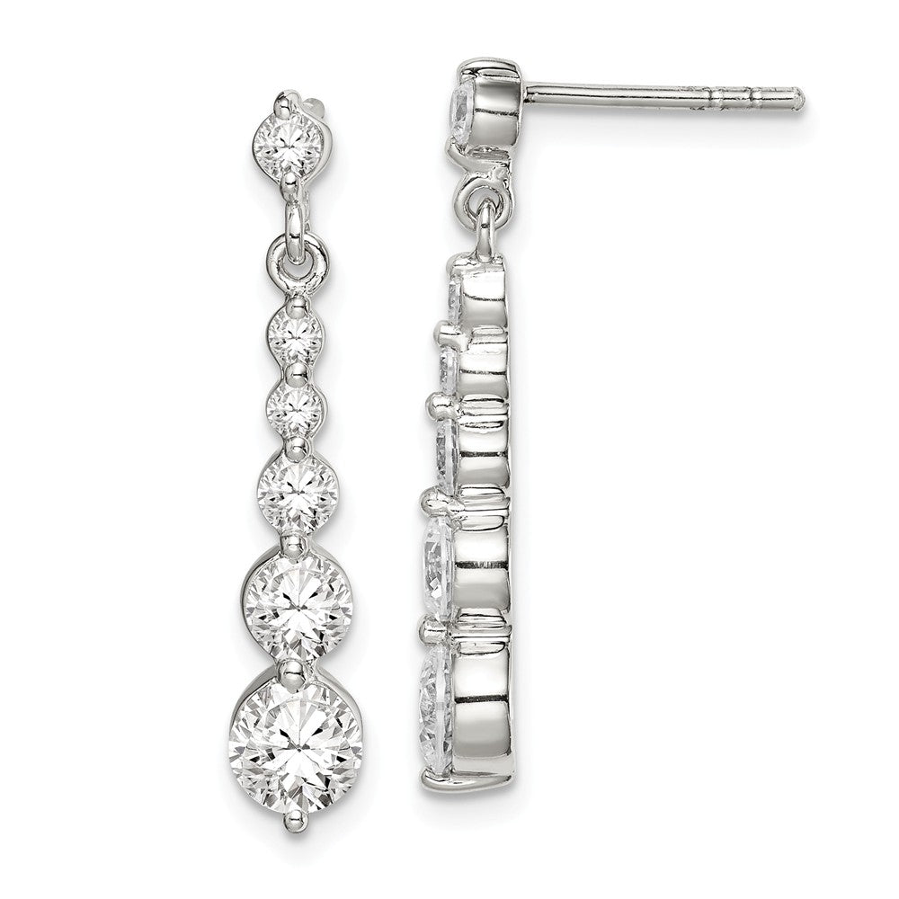 925 Sterling Silver Cubic Zirconia ( CZ ) Journey Post Dangle Earrings,