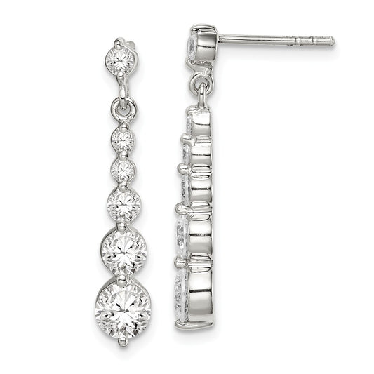 925 Sterling Silver Cubic Zirconia ( CZ ) Journey Post Dangle Earrings,