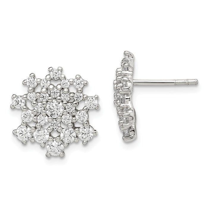 925 Sterling Silver Cubic Zirconia ( CZ ) Cluster Post Earrings,