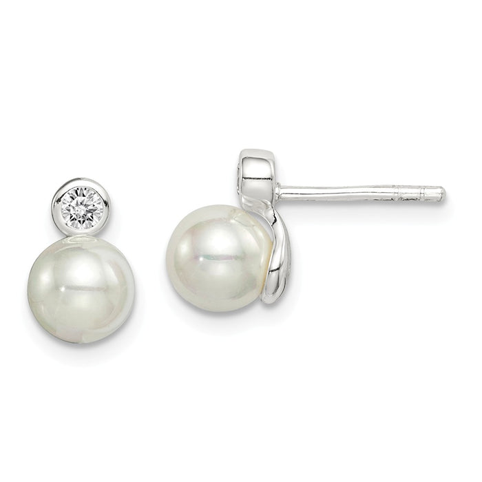 925 Sterling Silver Cubic Zirconia ( CZ ) & Glass Pearl Earrings,