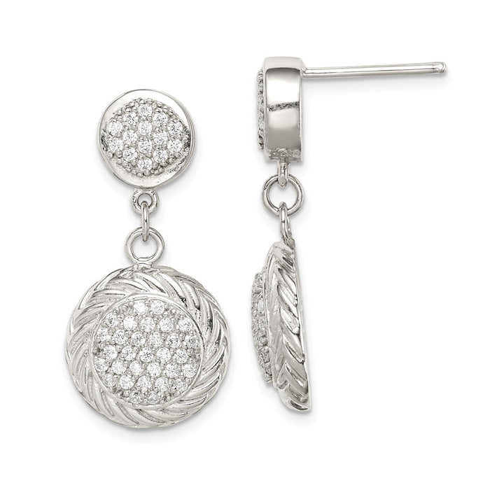 925 Sterling Silver Cubic Zirconia ( CZ ) Circle Dangle Earrings, 29mm x 14.1mm