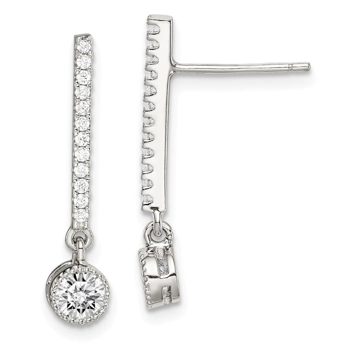 925 Sterling Silver Cubic Zirconia ( CZ ) Drop Bar Post Earrings,