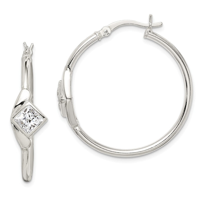 925 Sterling Silver Cubic Zirconia ( CZ ) Polished Hoop Earrings, 2mm
