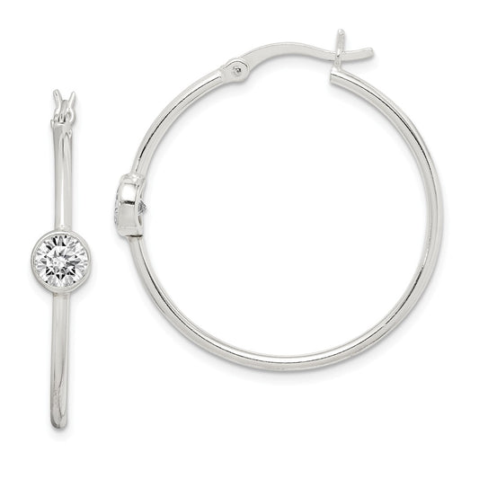 925 Sterling Silver Cubic Zirconia ( CZ ) Polished Hoop Earrings, 1.5mm