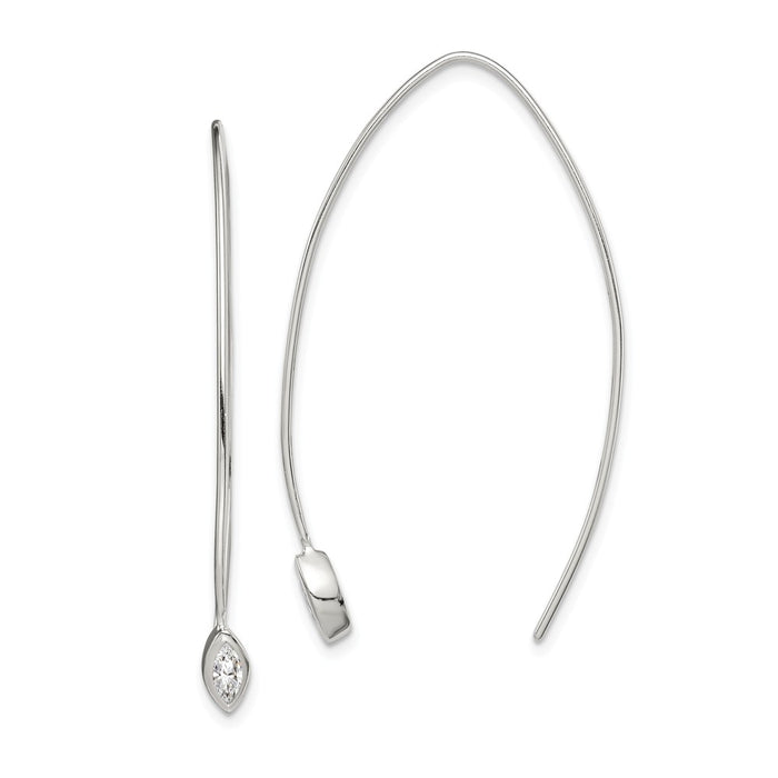 925 Sterling Silver Oval Cubic Zirconia ( CZ ) Threader Earrings,