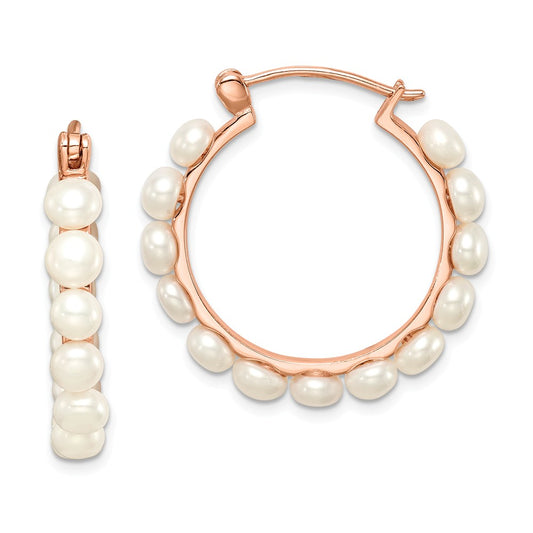 Sterling Silver Rose-tone 18k Flash-pl Earrings 4-5mm Button Freshwater Cultured Pearl Earr, 26mm x 4 to 5mm