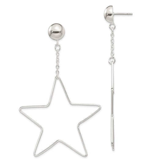 925 Sterling Silver Star Dangle Post Earrings,
