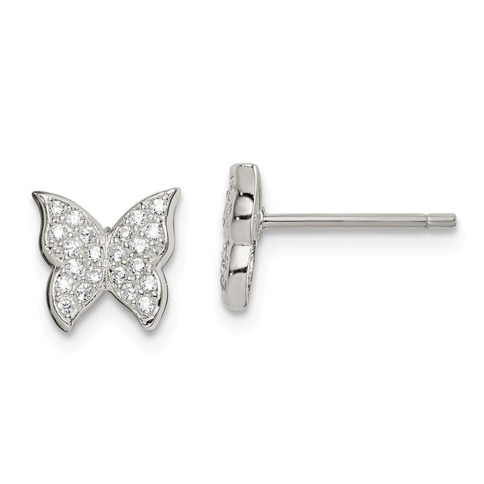 925 Sterling Silver Cubic Zirconia ( CZ ) Butterfly Post Earrings,