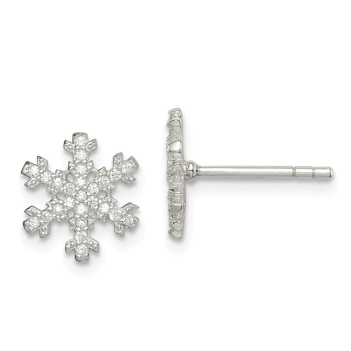 925 Sterling Silver Cubic Zirconia ( CZ ) Snowflake Post Earrings,