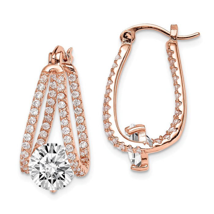 925 Sterling Silver Rose-tone Cubic Zirconia ( CZ ) Hoop Earrings,