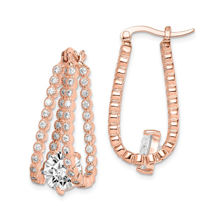 925 Sterling Silver Rose-tone Cubic Zirconia ( CZ ) Hoop Earrings,