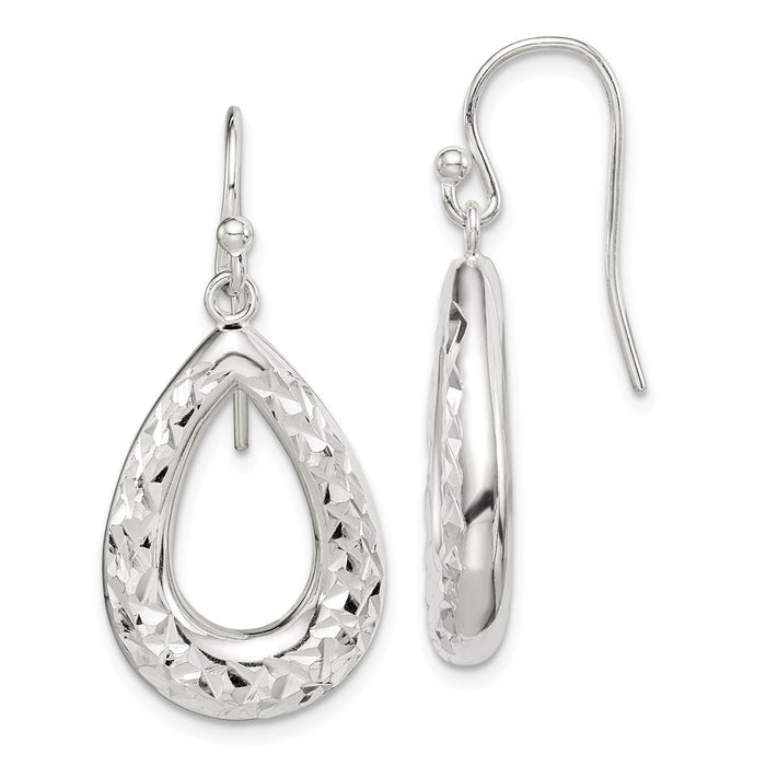 925 Sterling Silver Diamond-cut Dangle Earrings,
