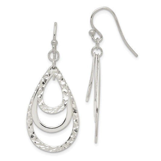 925 Sterling Silver Diamond-cut Dangle Earrings,