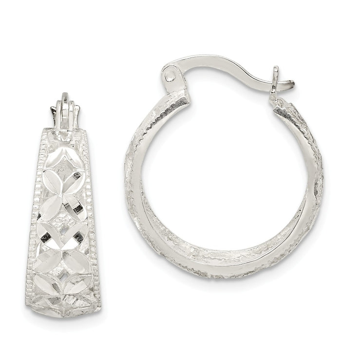 925 Sterling Silver Diamond-cut X Hoop Earrings, 21.5mm x 18.7mm