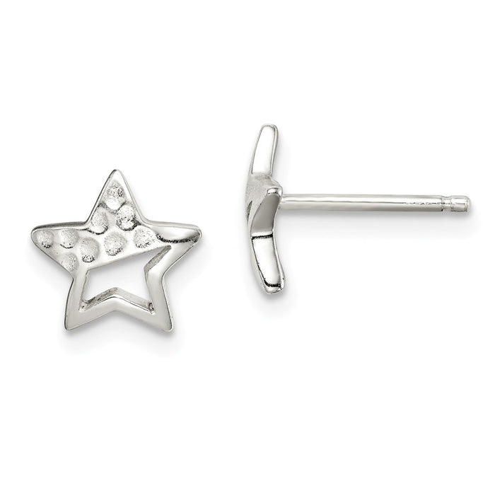 925 Sterling Silver Hammered Star Post Earrings, 8.3mm x 8.8mm