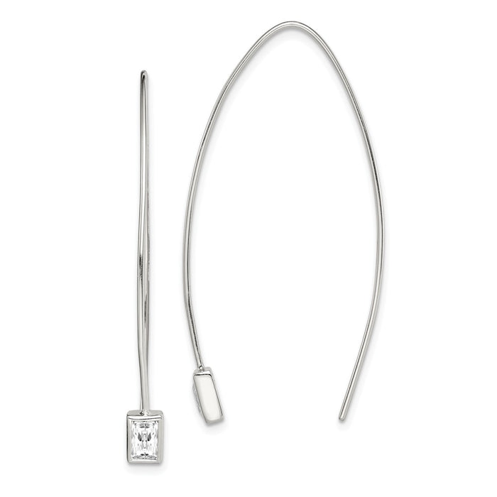 925 Sterling Silver Square Cubic Zirconia ( CZ ) Threader Earrings,