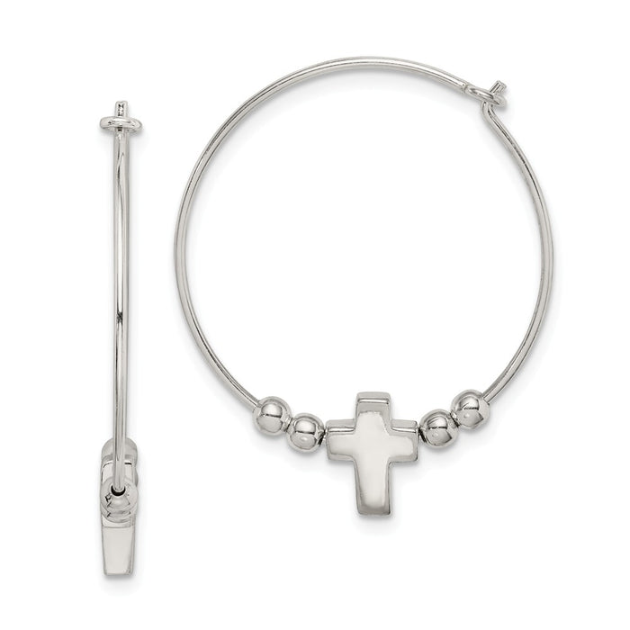 925 Sterling Silver Beaded & Cross Hoop Earrings,