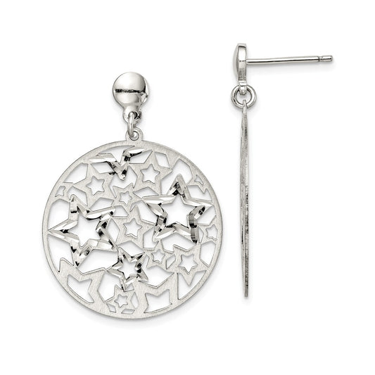 925 Sterling Silver Brushed Star Dangle Earrings, 34.5mm x 24.95mm