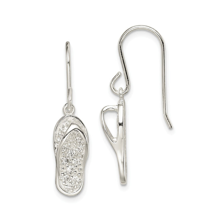 925 Sterling Silver Cubic Zirconia ( CZ ) Flip-Flop Dangle Earrings,
