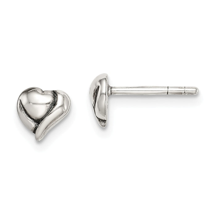 925 Sterling Silver Antiqued Heart Post Earrings,