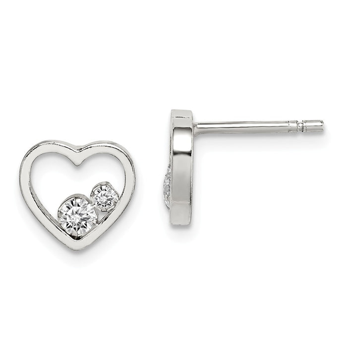 925 Sterling Silver Open Heart with Cubic Zirconia ( CZ ) Post Earrings,