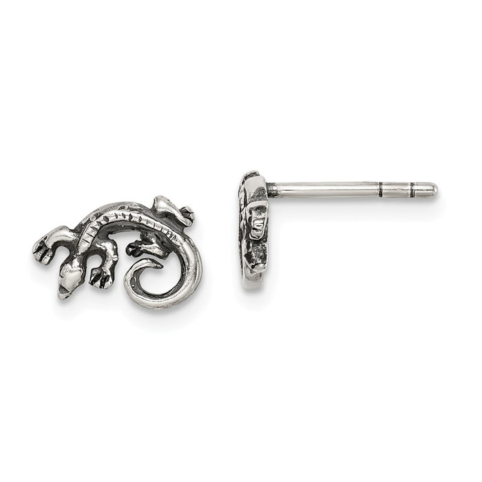 925 Sterling Silver Oxidized Lizard Post Earrings,