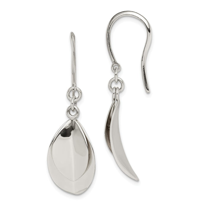 925 Sterling Silver Polished Leaf Dangle Earrings,