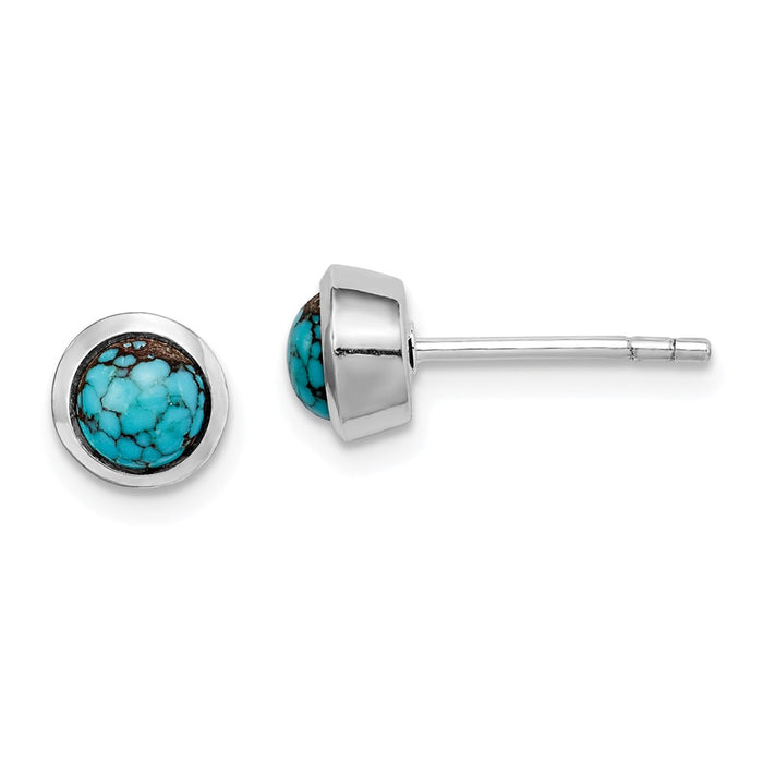 925 Sterling Silver Round Turquoise Post Earrings, 7mm