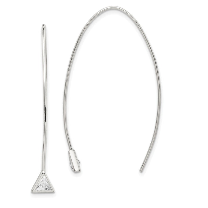 925 Sterling Silver Triangle Cubic Zirconia ( CZ ) Threader Earrings,