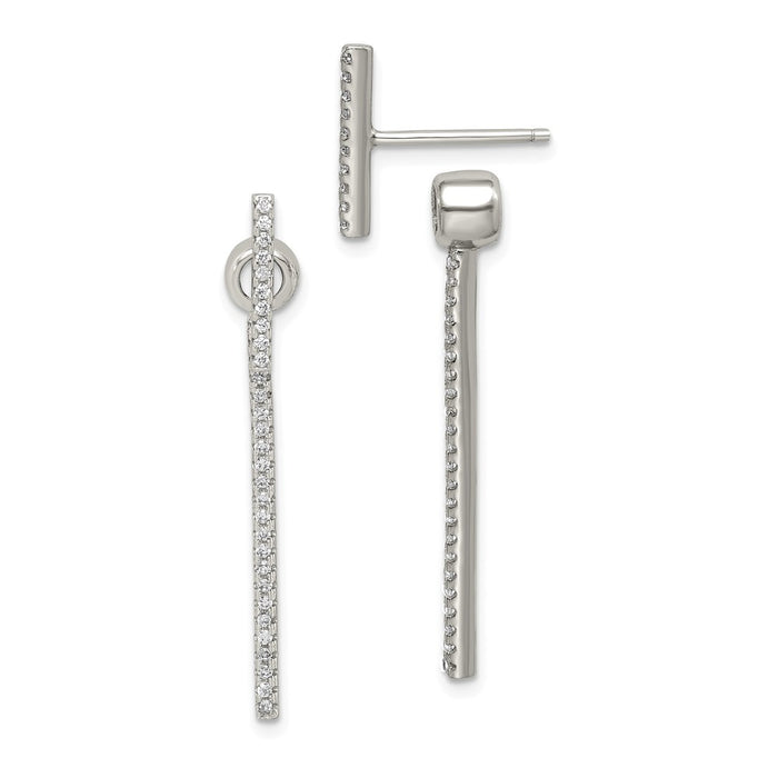 925 Sterling Silver Cubic Zirconia ( CZ ) Bar Front and Back Earrings,