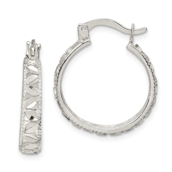 925 Sterling Silver Diamond-cut Oval Hoop Earrings, 21.55mm x 19mm