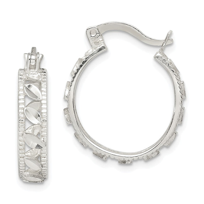 925 Sterling Silver Diamond-cut Oval Hoop Earrings, 20.6mm x 17.3mm