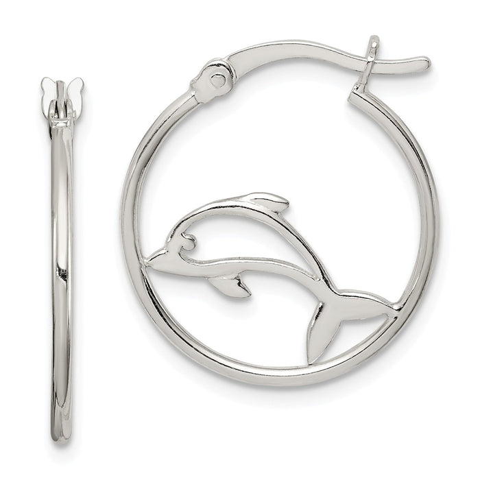 925 Sterling Silver Polished Dolphin Hoop Earrings,